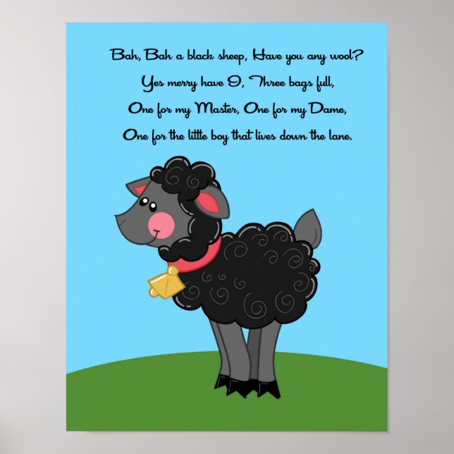 Poster 11x14 Bah Black Sheep Rhyme Kids Room Wall Art (Devant)