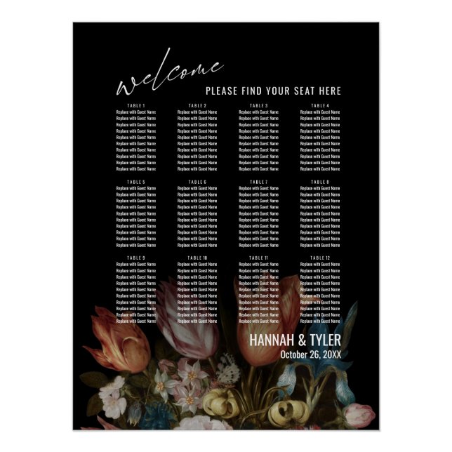 Poster 12 Tableaux Tableau de siège avec Floraux maîtres  (Devant)