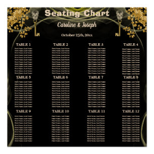 Poster 12 Tables de mariage Halloween noires et crânes do