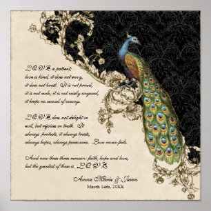 Poster 12x12 Peacock Vintage 1 - Mariage personnalisé