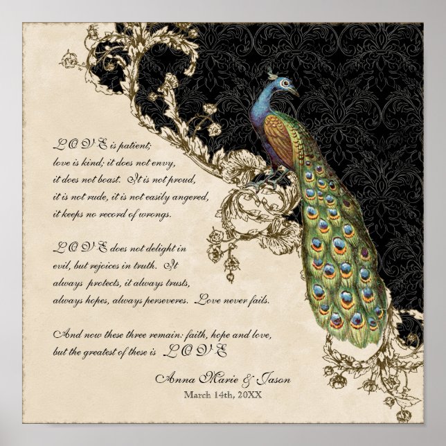 Poster 12x12 Peacock Vintage 1 - Mariage personnalisé (Devant)