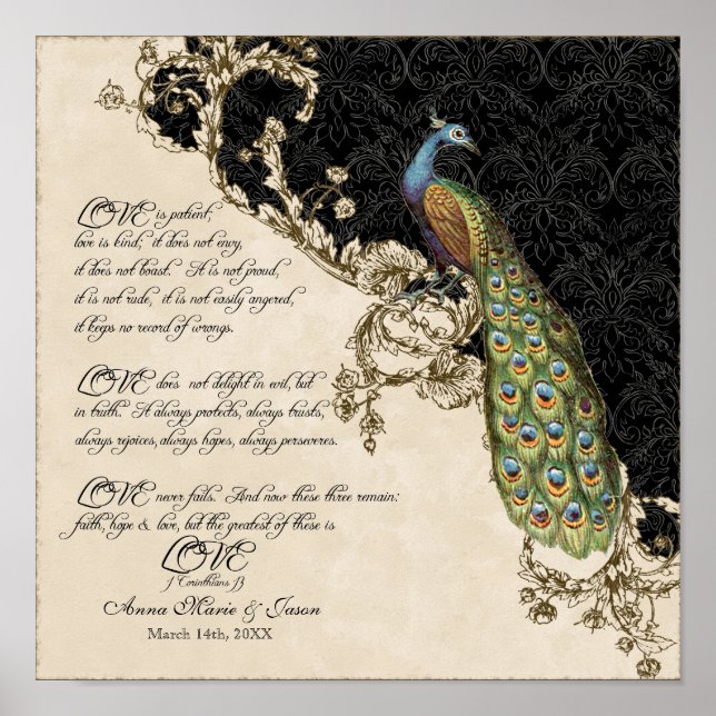 Poster 12x12 Peacock Vintage 1 - Mariage personnalisé (Devant)
