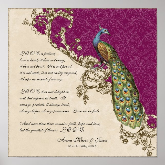 Poster 12x12 Peacock Vintage 1 - Mariage personnalisé (Devant)