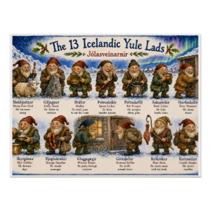 Poster 13 lutins islandais de Noël à reykjavik