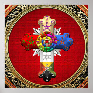 Poster [150] Rosy Cross (Croix Rose) sur Red & Gold