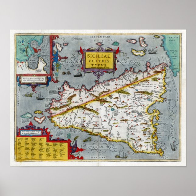 Poster 1592 Sicily Renaissance Map (Devant)