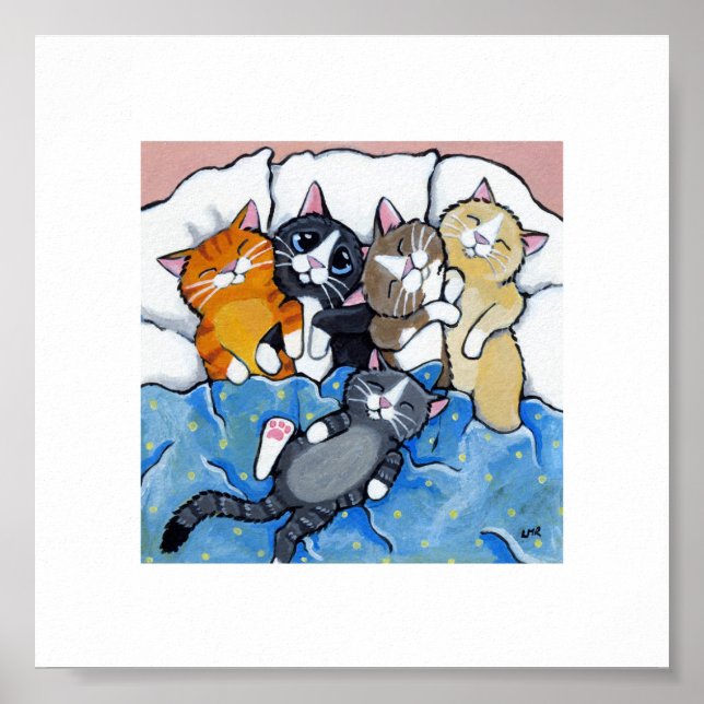 Poster 15.24x15.24cm | Whimsical Cat Art | Chatons dorman (Devant)
