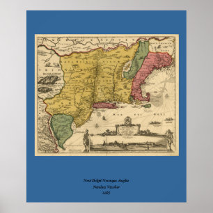 Poster 1685 Map - New Belgium, The New World, New England