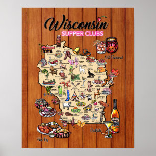 Poster - 16 x 20 - Carte du club de souper du Wisc