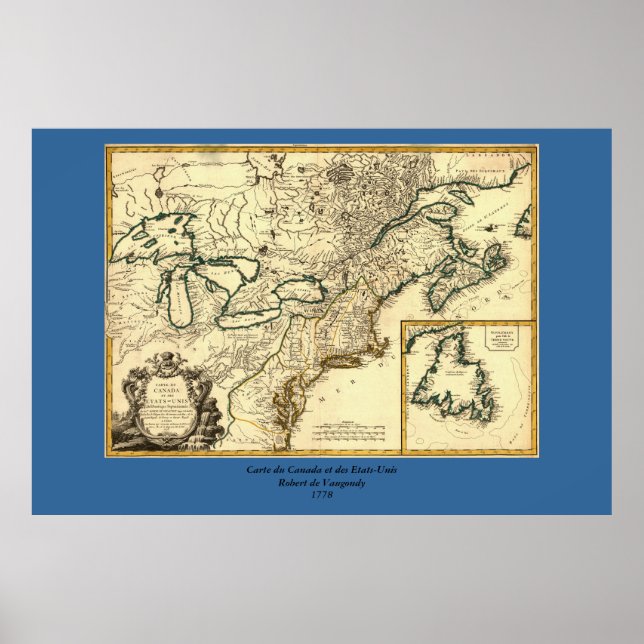 Poster 1778 Carte du Canada et des États-Unis (Devant)