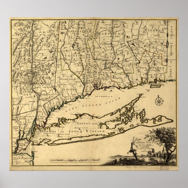 Poster 1780 Carte du Connecticut et de Long Island, New Y (Devant)