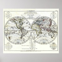 1806 Atlas Carte : La Mappemonde par Eustache Héri
