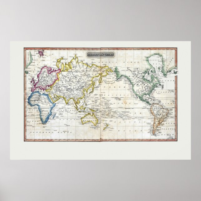 Poster 1817 Map of the World (Devant)