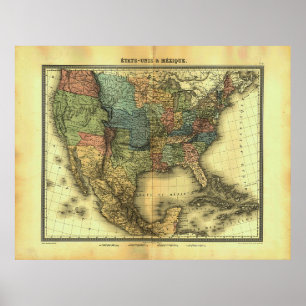 Poster 1848 Thunot Duvotenay Map: Budget-Unis & mexique