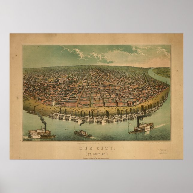 Poster 1859 St. Louis MO Oiseaux Vue panoramique (Devant)