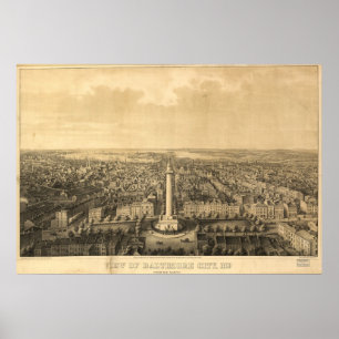 Poster 1862 Baltimore, MD Bird's Eye View Panoramic Map