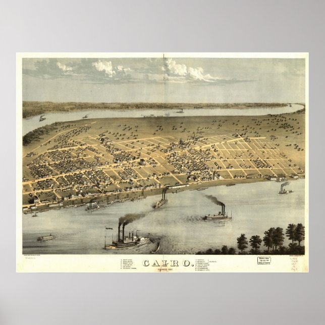 Poster 1867 Le Caire, IL Oiseaux Vue panoramique (Devant)