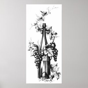 Poster 1873 bouteilles de vin vintages avec des raisins