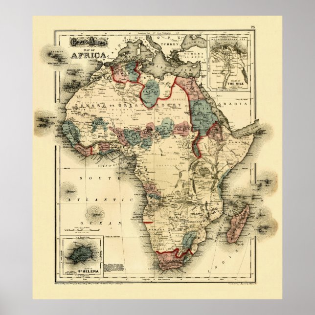 Poster 1874 Map of Africa Antique African Print (Devant)