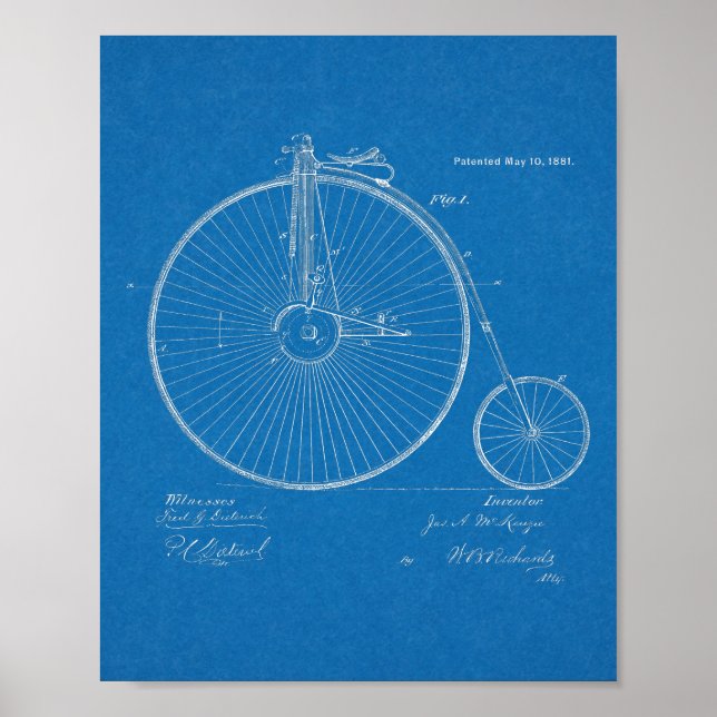 Poster 1881 High Wheeler Bicycle Design Patent Art Print (Devant)