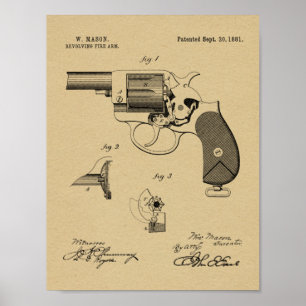 Poster 1881 Revolver d'armes à feu Dessin d'art breveté I