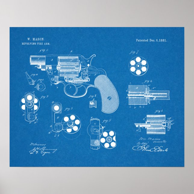 Poster 1881 Revolver d'armes à feu Dessin d'art breveté I (Devant)