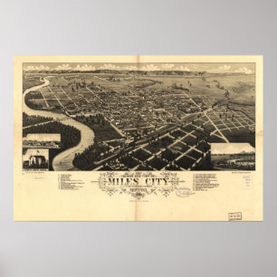 Poster 1883 milles de ville, carte panoramique de vue