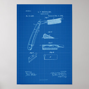 Poster 1885 Barber Razor Blueprint Patent Artwork