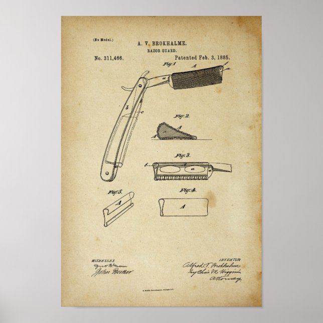 Poster 1885 Barber Razor Old Look Brevet (Devant)