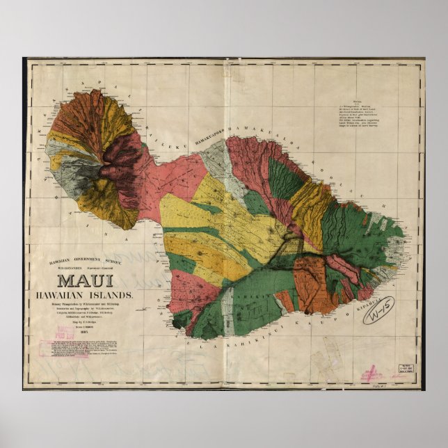 Poster 1885 Carte de Maui, Hawaii (Devant)