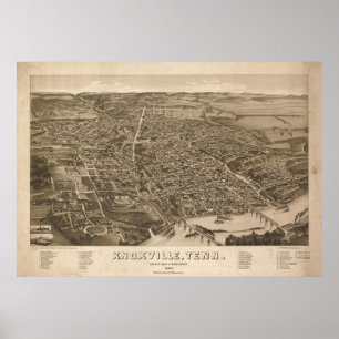 Poster 1886 Knoxville, TN Oiseaux Vue panoramique