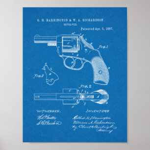 Poster 1887 Revolver Gun Dessin d'Art Brevet Imprimer