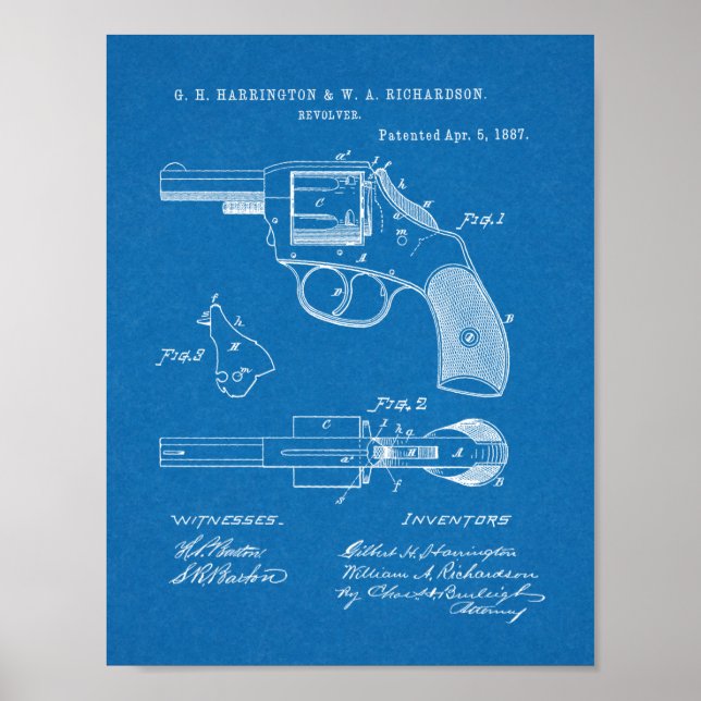 Poster 1887 Revolver Gun Dessin d'Art Brevet Imprimer (Devant)