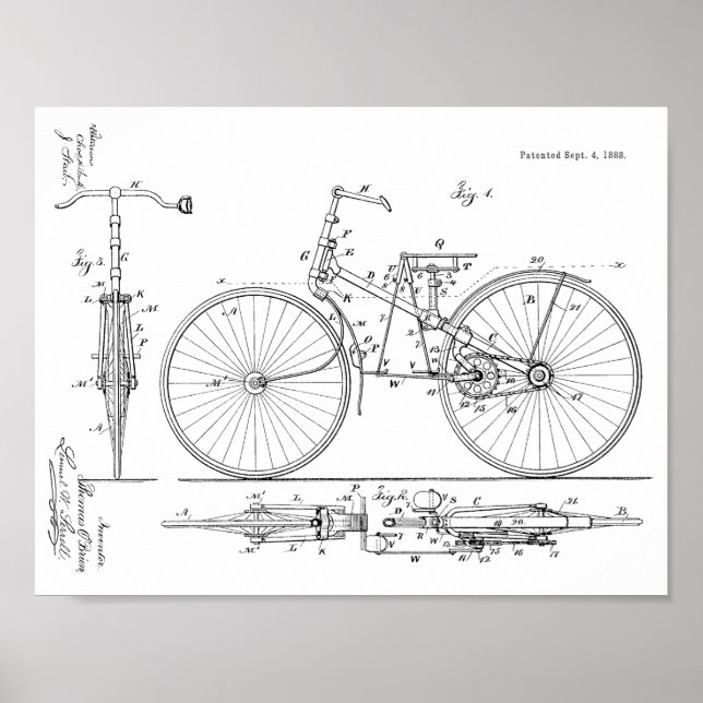 Poster 1888 Conception de bicyclettes Vintages Art. (Devant)