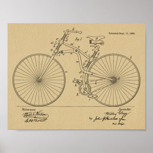 Poster 1888 Conception de bicyclettes Vintages Art. (Devant)