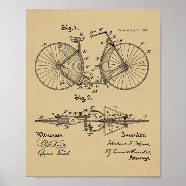 Poster 1888 Conception de bicyclettes Vintages Art. (Devant)