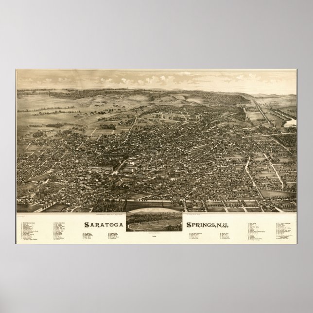 Poster 1888 Saratoga Springs, NY Birds Eye Panoramic Map (Devant)
