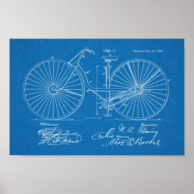 Poster 1890 Conception de bicyclettes Vintage Art. (Devant)
