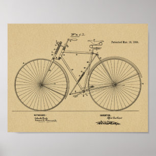 Poster 1890 Suspension Vintage de bicyclette Brevet d'art