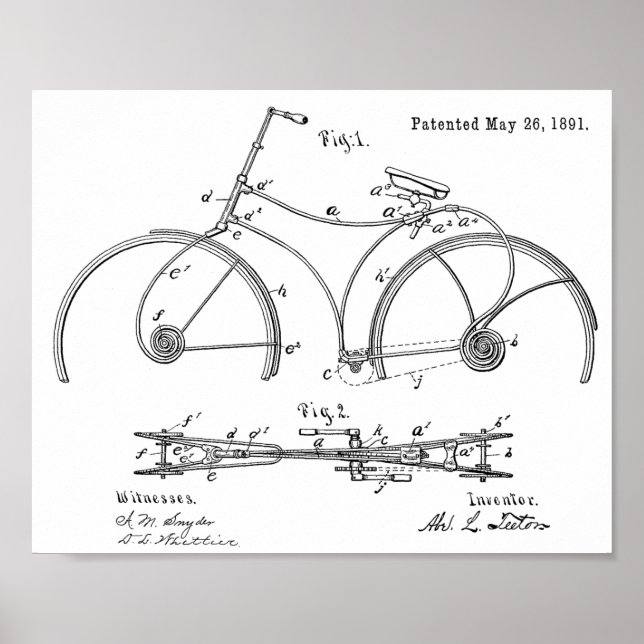 Poster 1891 Bicycle Spring Frame Design Brevet Art Imprim (Devant)