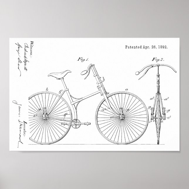 Poster 1892 Bicycle Suspension Design Brevet Art Imprimer (Devant)
