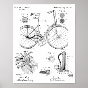 Poster 1892 Chainless Bicycle Patent Art Drawing Print