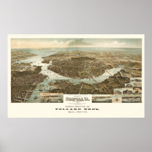 Poster 1892 Norfolk, VA Vue panoramique des yeux des oise