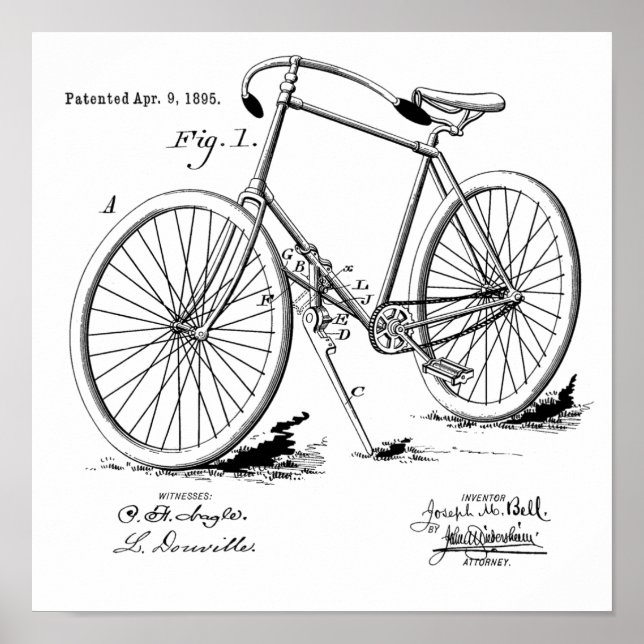 Poster 1895 Brevet de bicyclette Vintage Personnaliser d' (Devant)