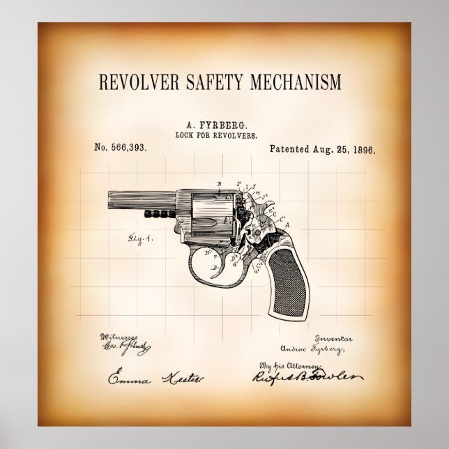 POSTER 1896 BREVET POUR LE MÉCANISME DE SÉCURITÉ REVOLVER (Devant)