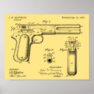 Poster 1897 Browning Gun Brevet Art Dessin Imprimer