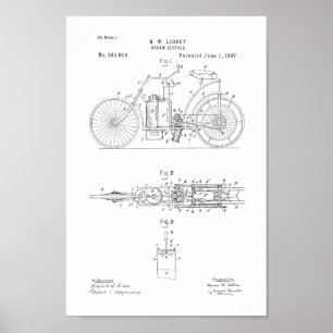 Poster 1897 copies vintages d'art de brevet de bicyclette