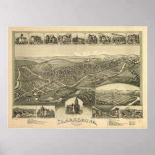 Poster 1898 Clarksburg, carte panoramique de l'oeil de