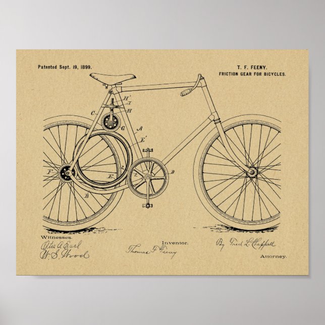 Poster 1899 Bicycle Gear Brevet Art Dessin Imprimer (Devant)