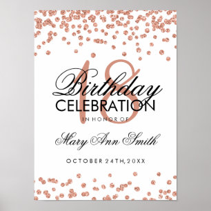Poster 18e anniversaire Rose Gold Faux Parties scintillan